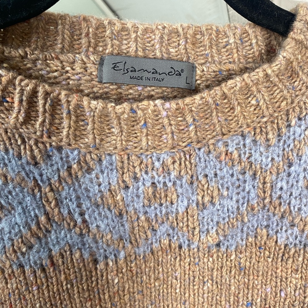 Elsamanda Anthropologie Women’s Italian Wool Marled Blue‎ Stripe Sweater Large - Picture 3 of 7